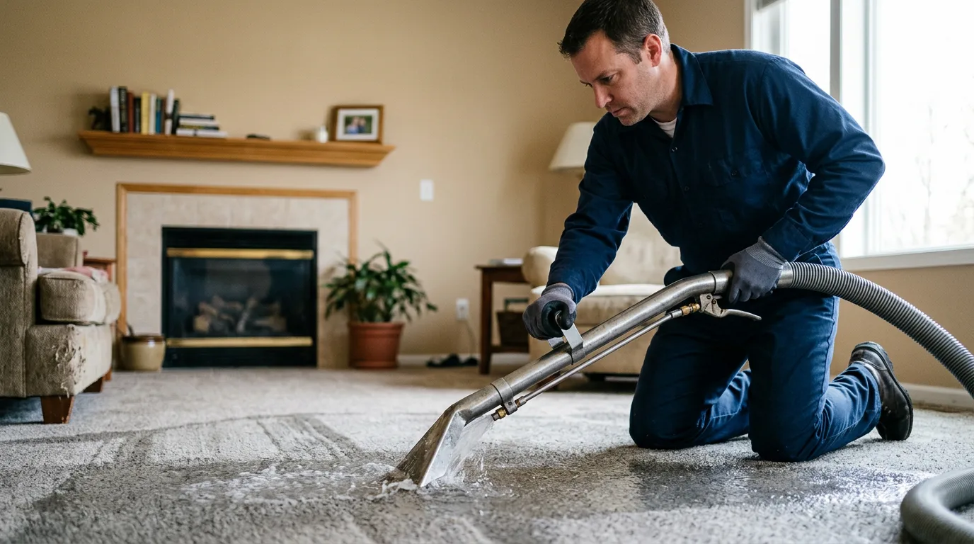 Water damage restoration technician working near South English, IA